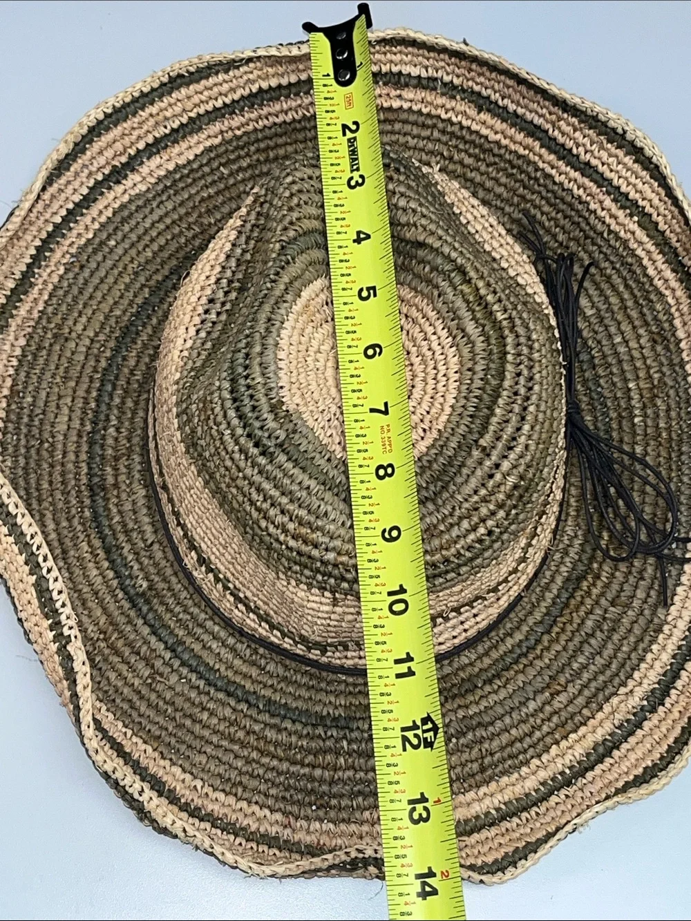 Woven Straw Sun Hat with Natural and Olive Tones / wired ends